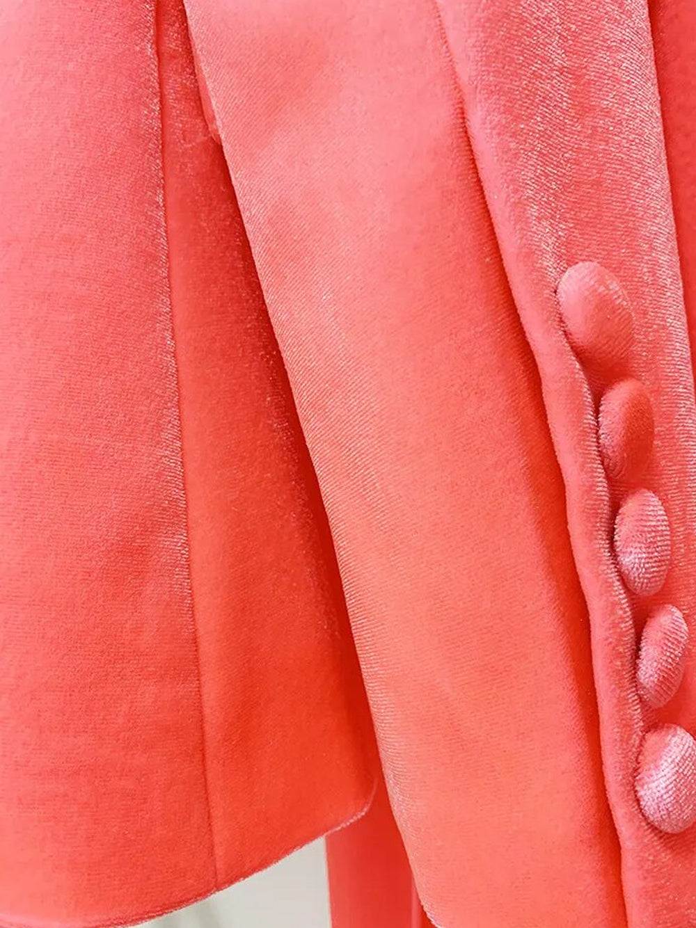 Peach Pink Peak Lapel Plunge Velvet Blazer And Flared Pants Set