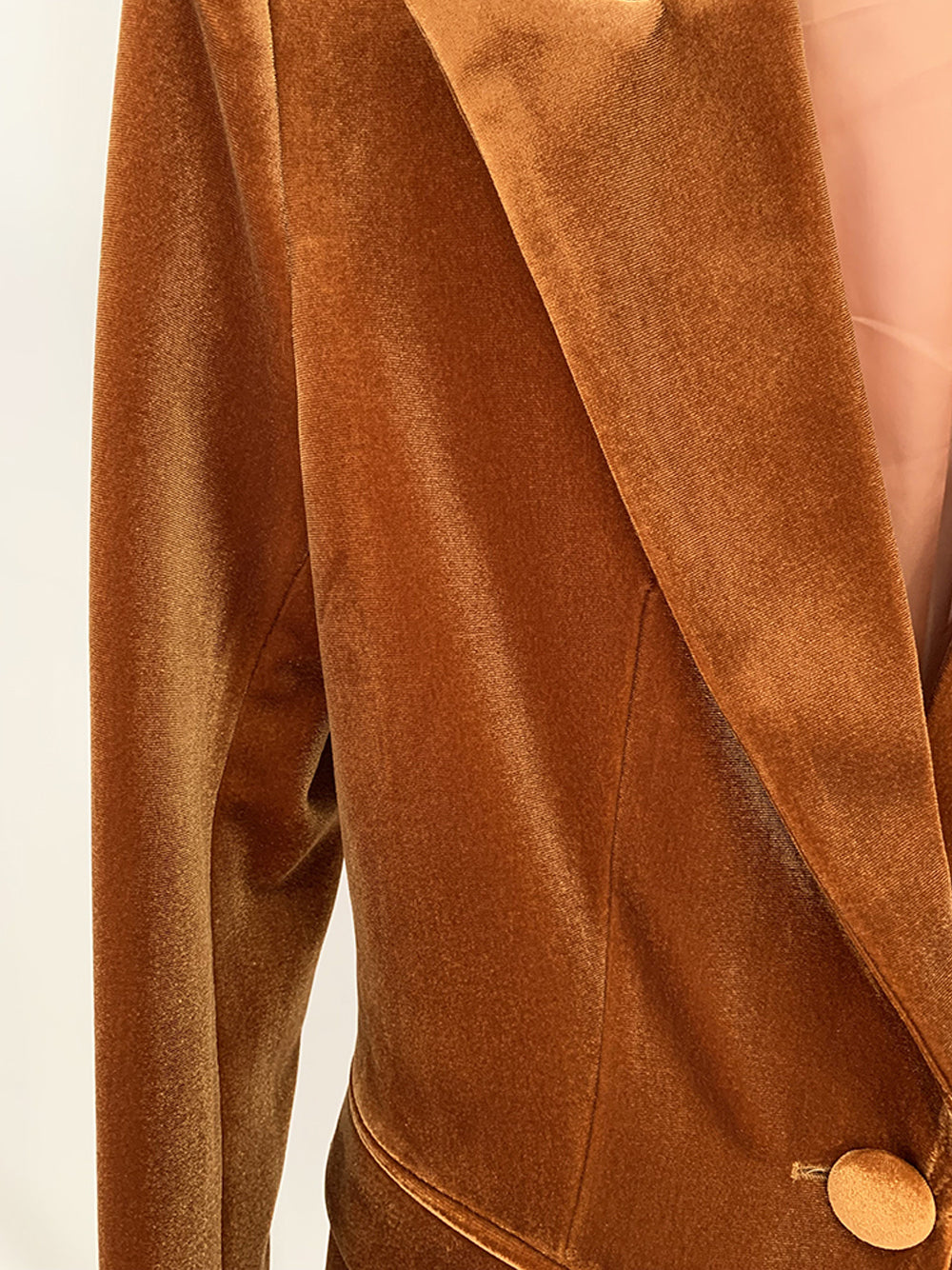 Brown Peak Lapel Velvet Blazer Flared Pants Set