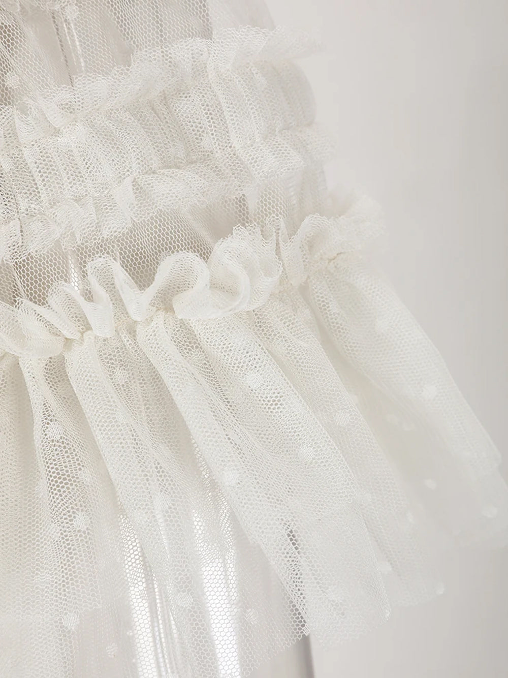 Ivory Round Neck Short Sleeve Tiered Ruffle Tulle A-Line Maxi Dress