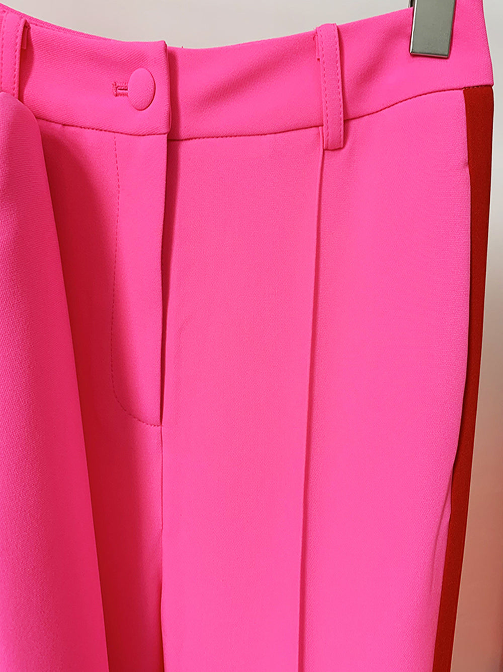 Fuchsia Peak Lapel Color-Block Button Cuff Blazer and Pants Set 14