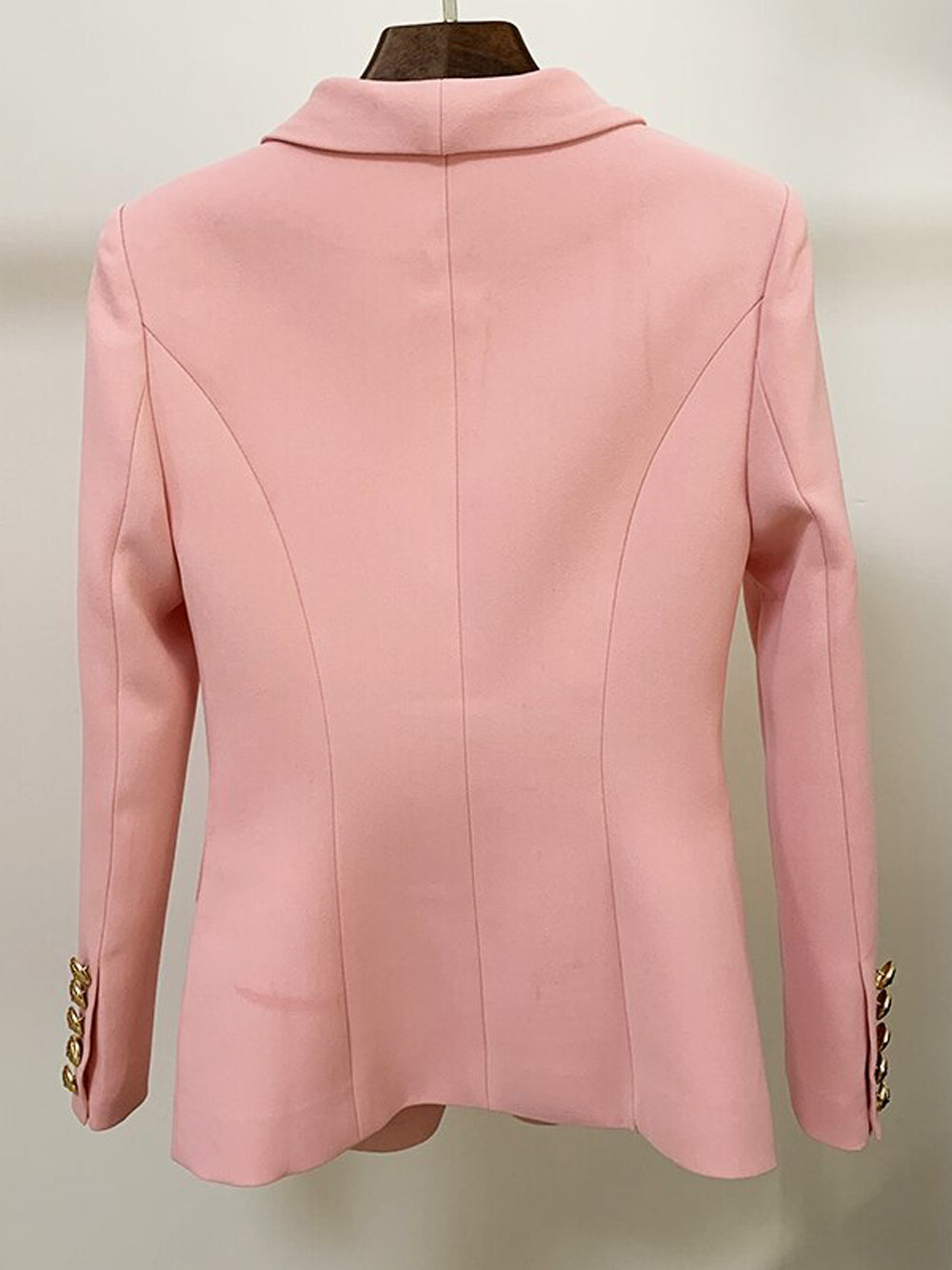 Pink Shawl Collar Double Breasted Gold Button Blazer
