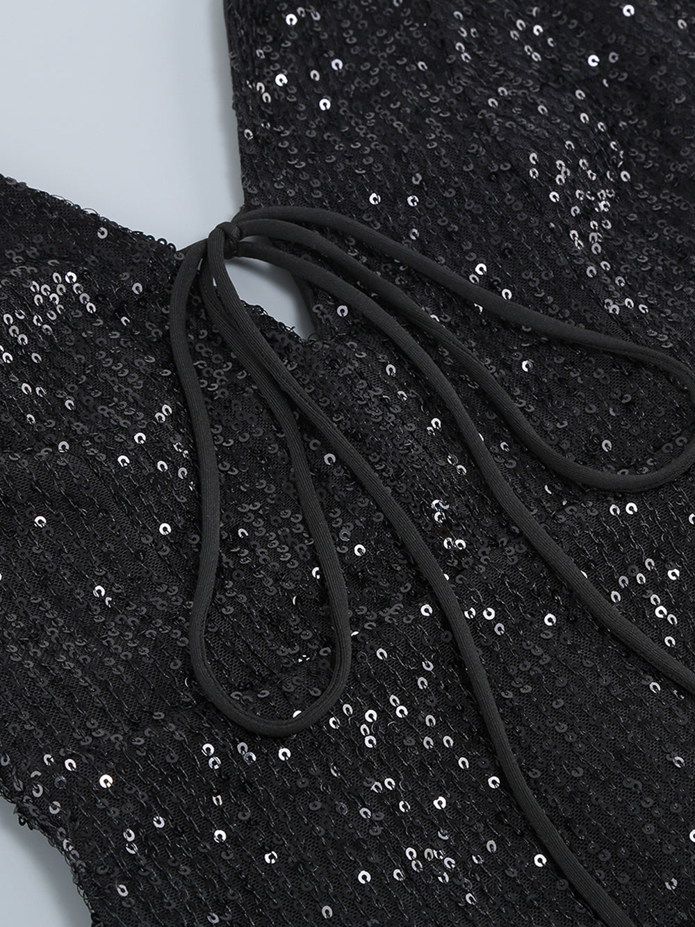 Black Spaghetti Strap Plunge Sequin Feather Trim Bodycon Mini Dress 5