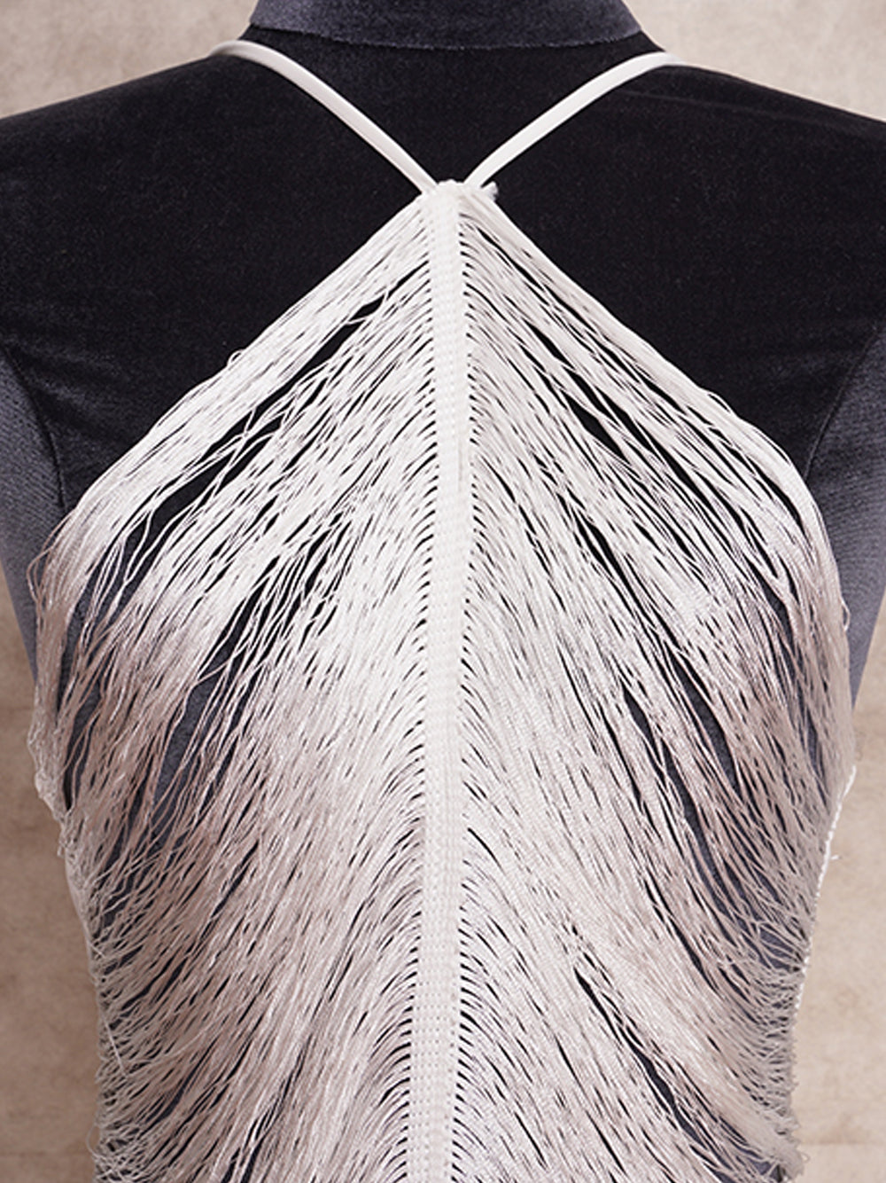 Halter Neck Distressed Fringe Tassel Bodycon Maxi Dress