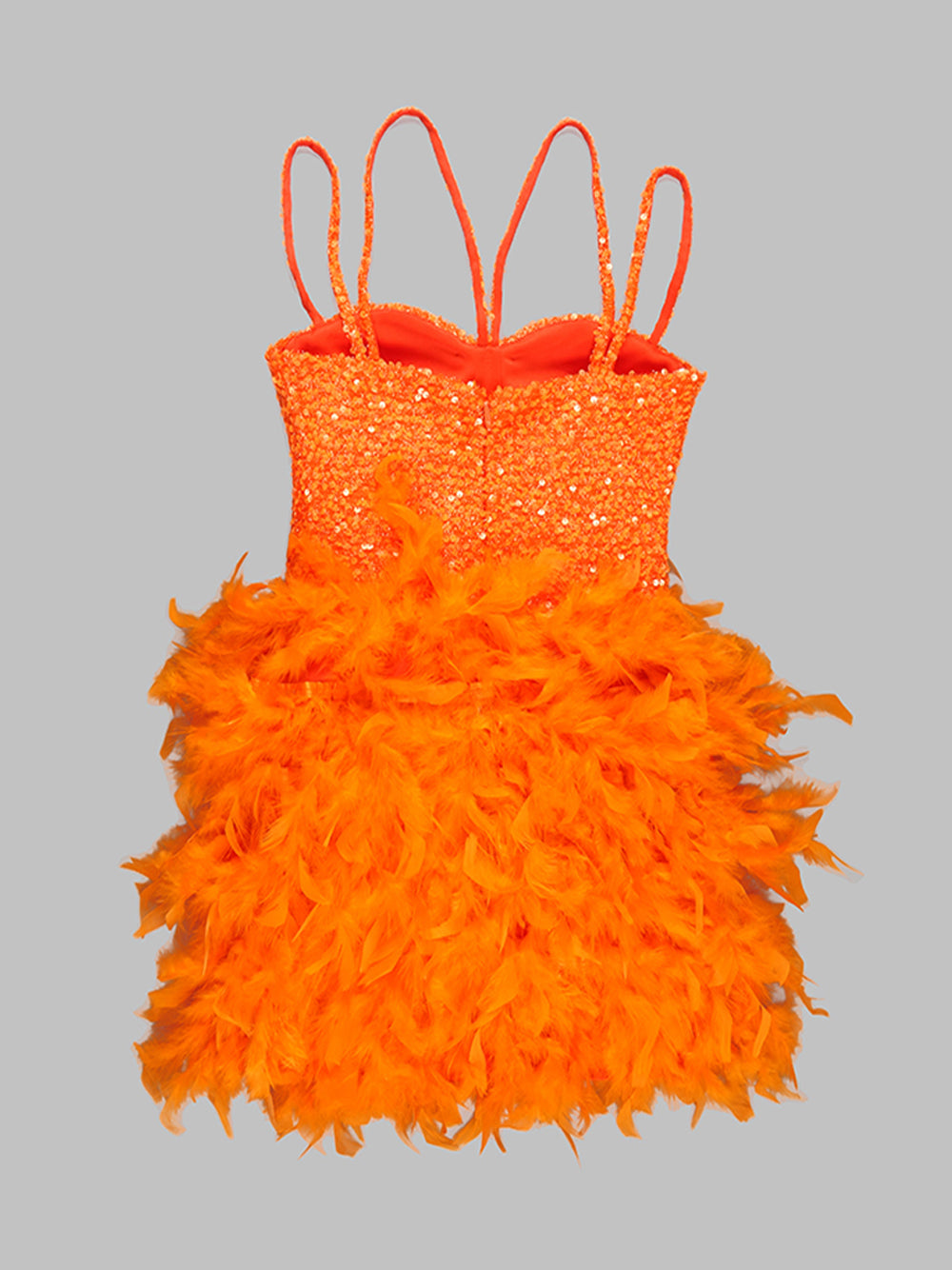 Orange Sweetheart Strappy Sequin Bodice Feather A-Line Mini Dress 5
