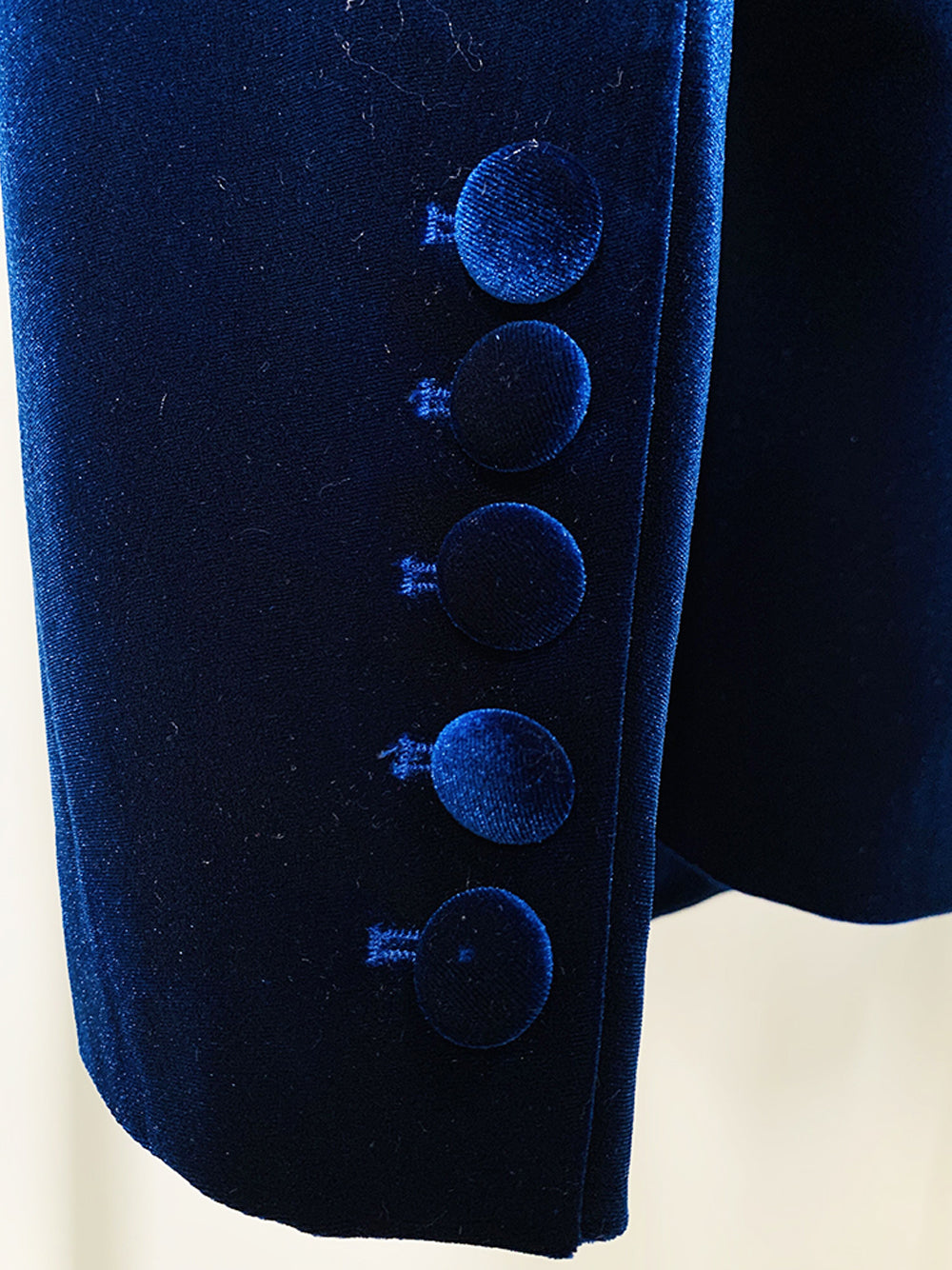 Navy Blue Peak Lapel Plunge Velvet Blazer And Flared Pants Set