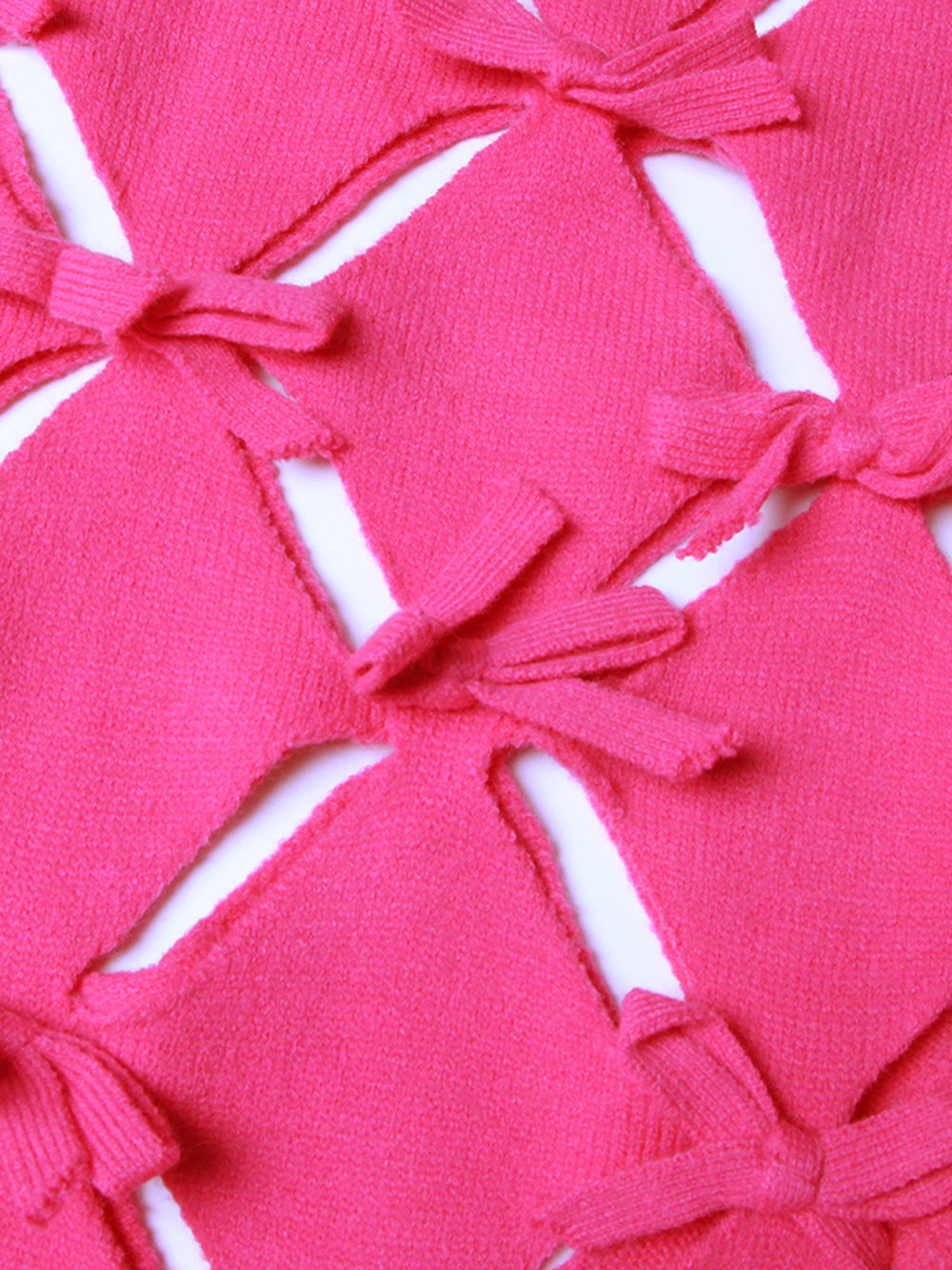 Fuchsia Round Neck Bow Cutout Long Sleeve Knit Sweater