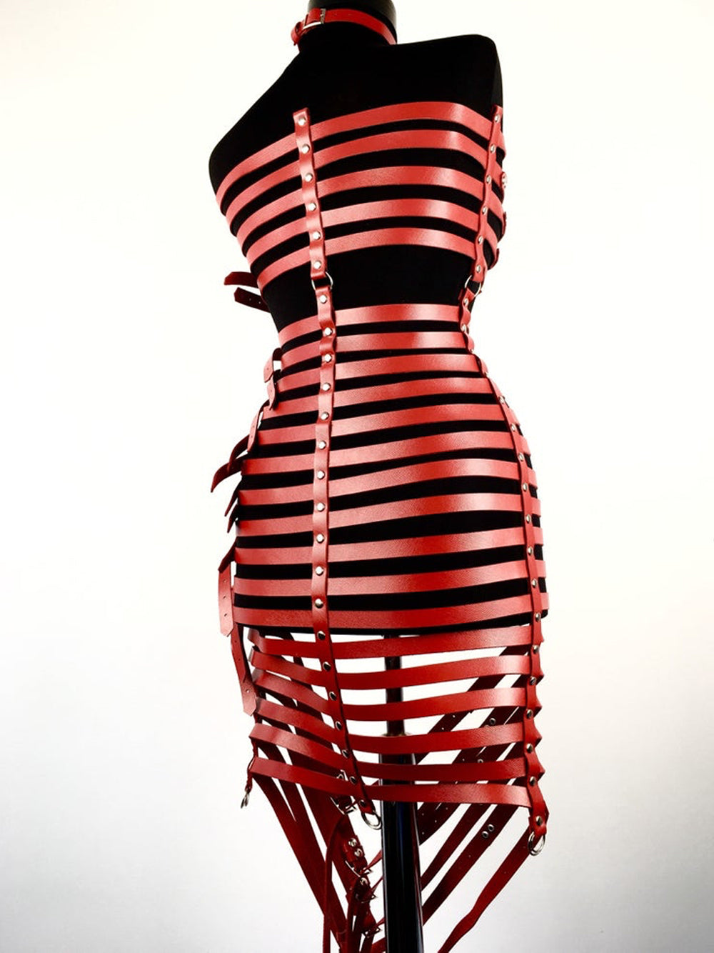 Red Multi Strap Buckle Belt Cage Harness Skirt