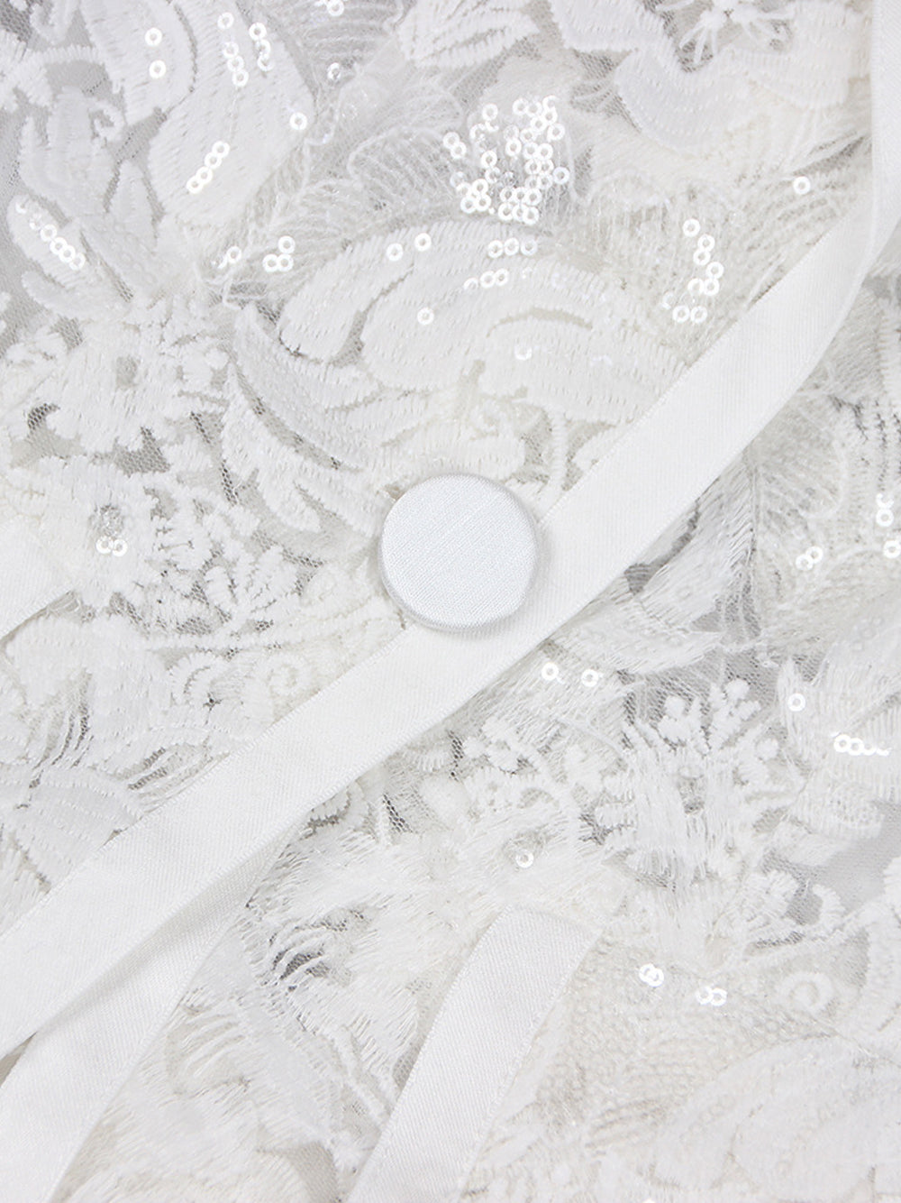 White Floral Lace Sheer Blazer and Flared Pants Set 13