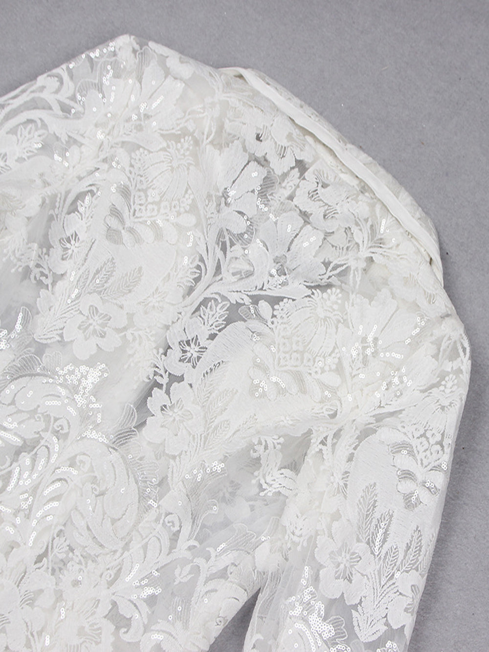 White Floral Lace Sheer Blazer and Flared Pants Set 15