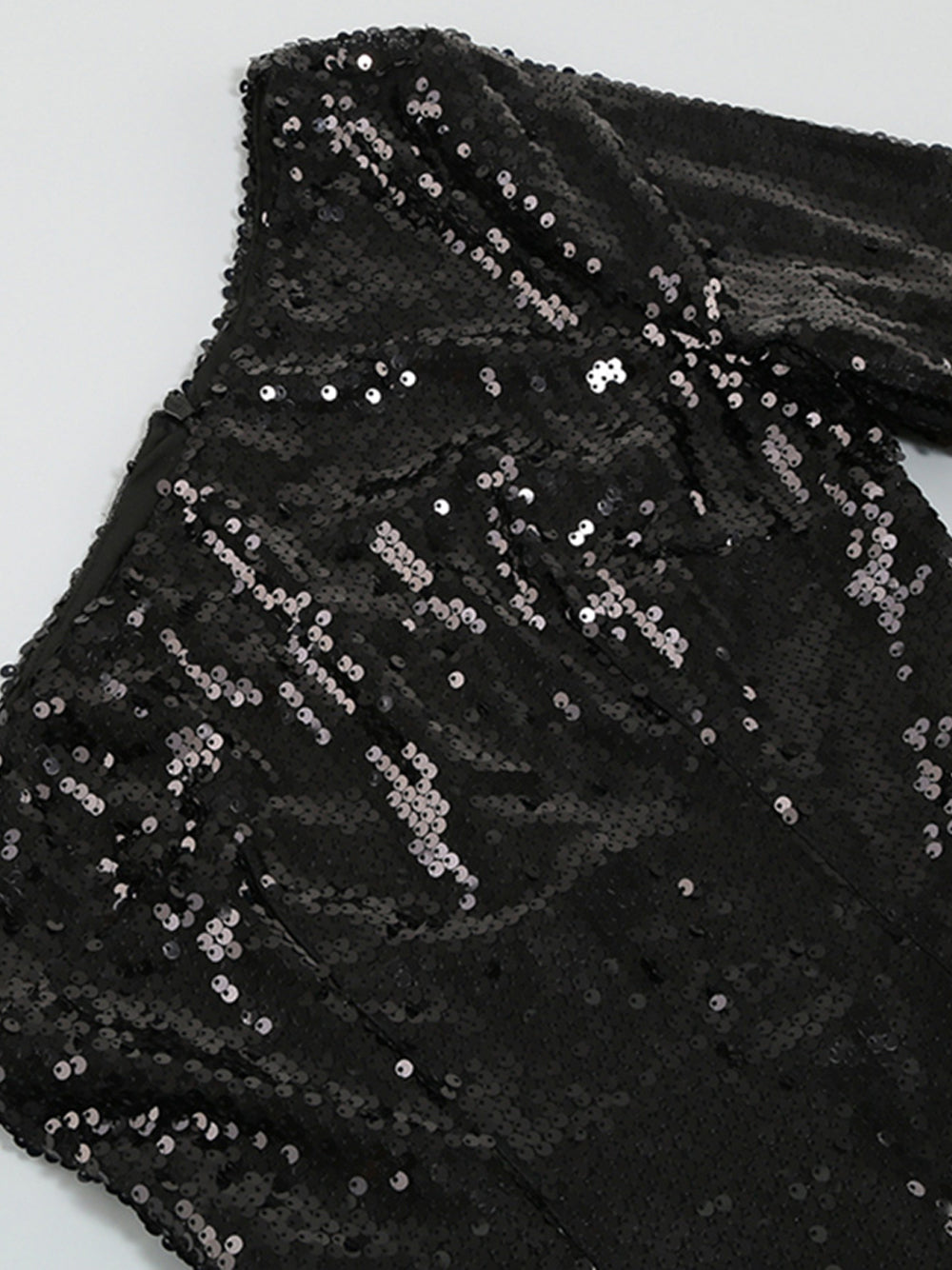 Black One Shoulder Sequin Feather Hem Long Sleeve Bodycon Mini Dress