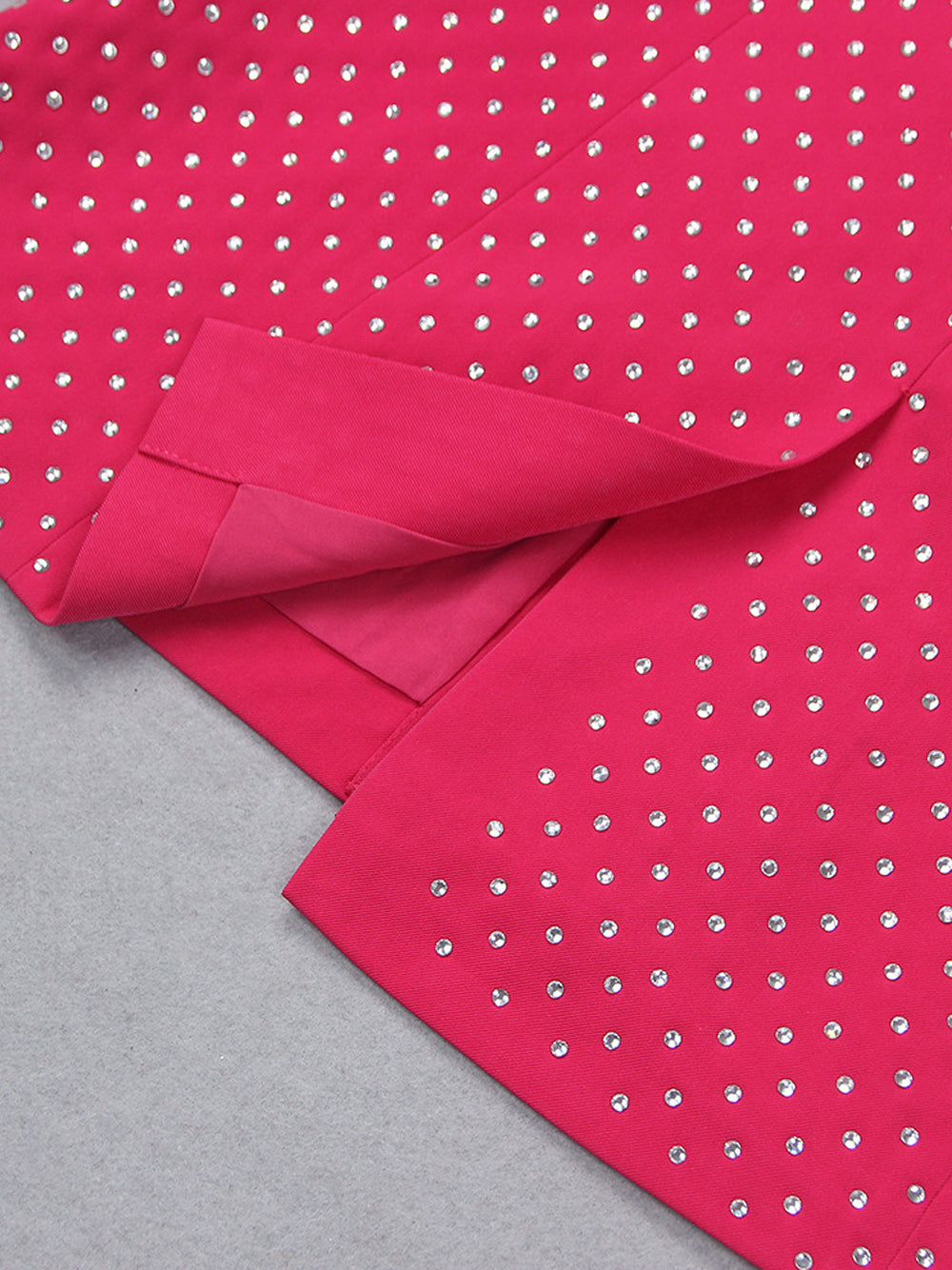 Fuchsia Notch Lapel Rhinestone Blazer Bralette Flared Pants Set 14