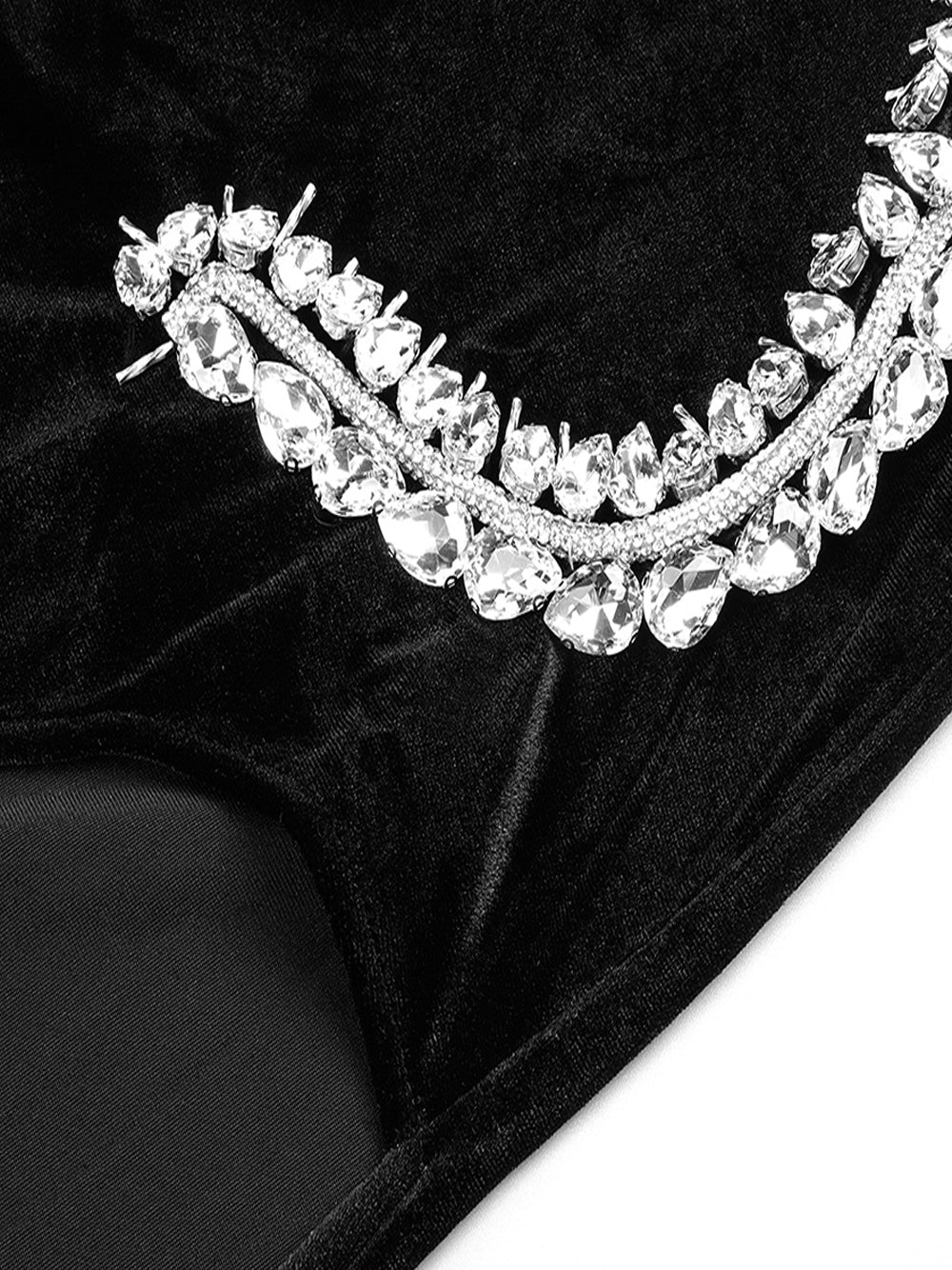 Black V-Neck Crystal Trim High Slit Mermaid Gown