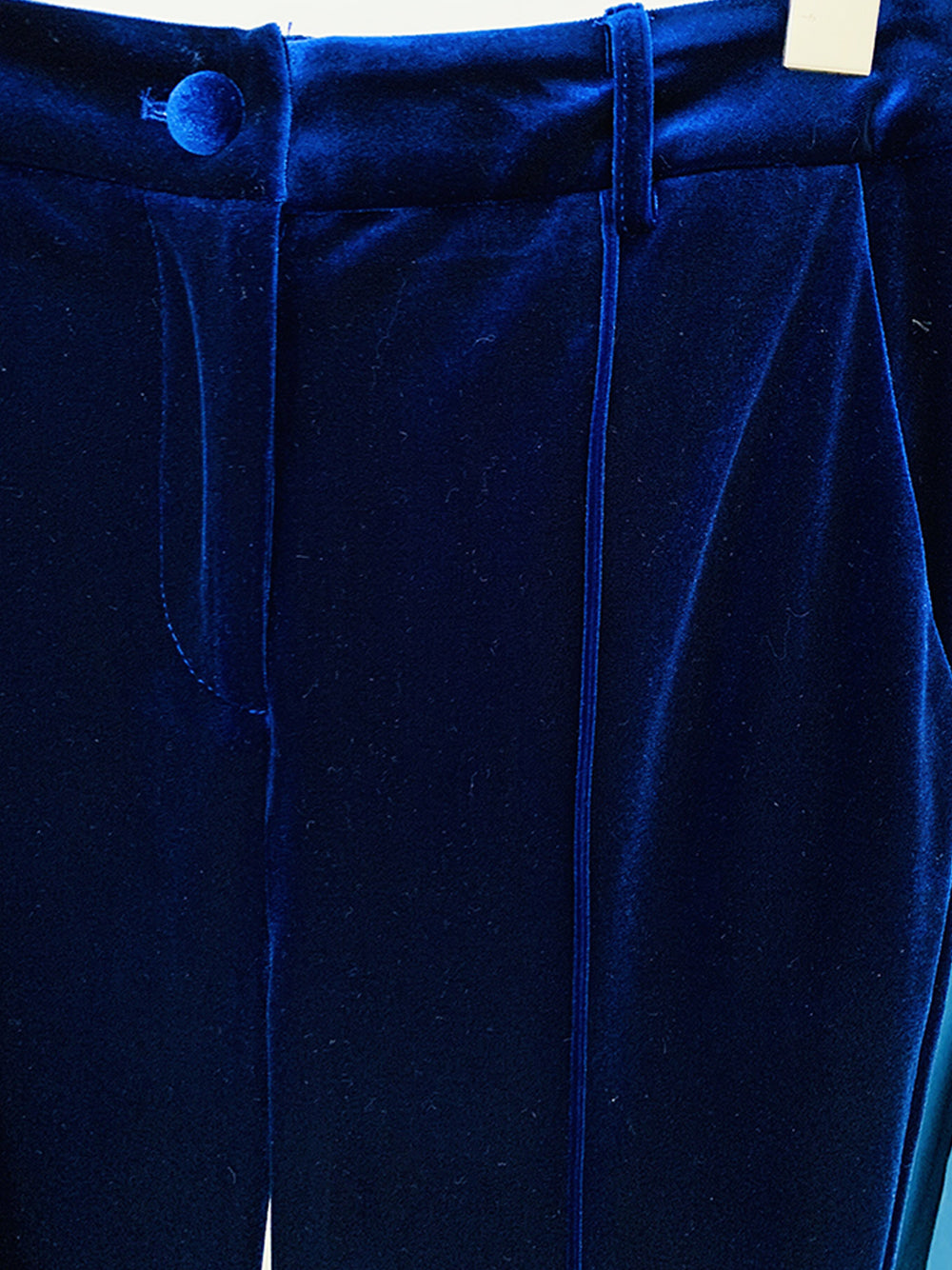Navy Blue Peak Lapel Plunge Velvet Blazer And Flared Pants Set