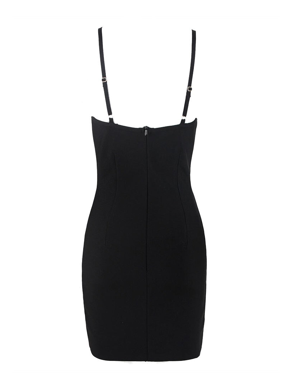 Black Strap Rhinestone Floral Applique Cutout Bodycon Mini Dress