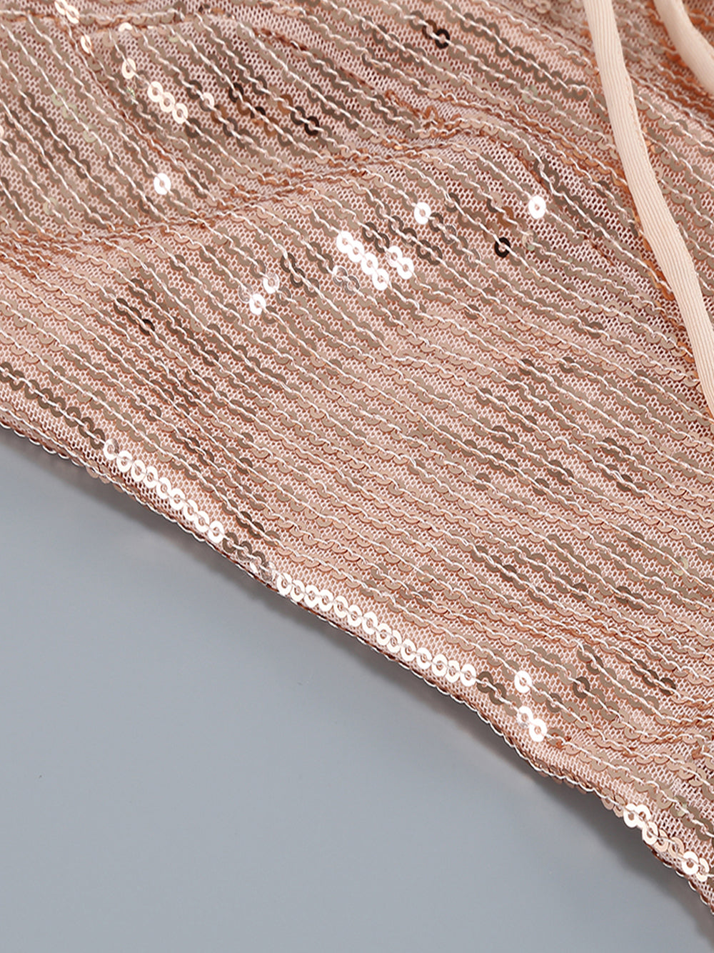 Apricot Spaghetti Strap Sequin Tie Front Feather Trim Bodycon Mini Dress 13