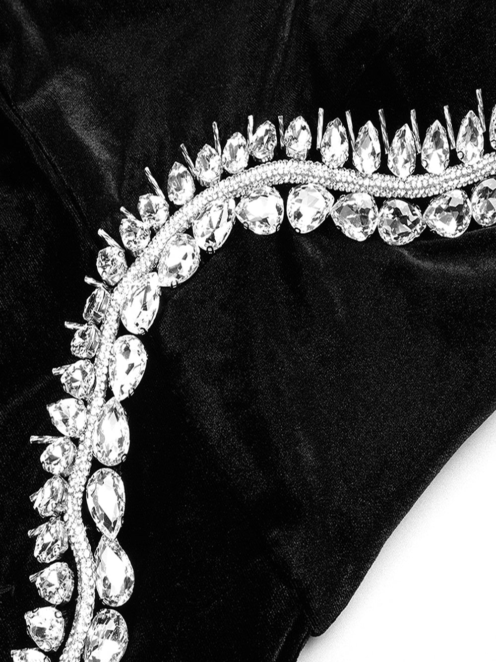 Black V-Neck Crystal Trim High Slit Mermaid Gown