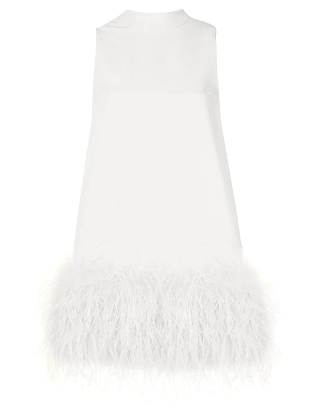 White High Neck Sleeveless Feather Trim Hem Shift Mini Dress 8
