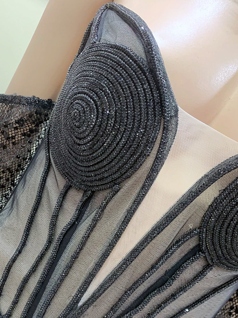 Black Strapless Sequin Mesh Corset Ruched Bodycon Mini Dress