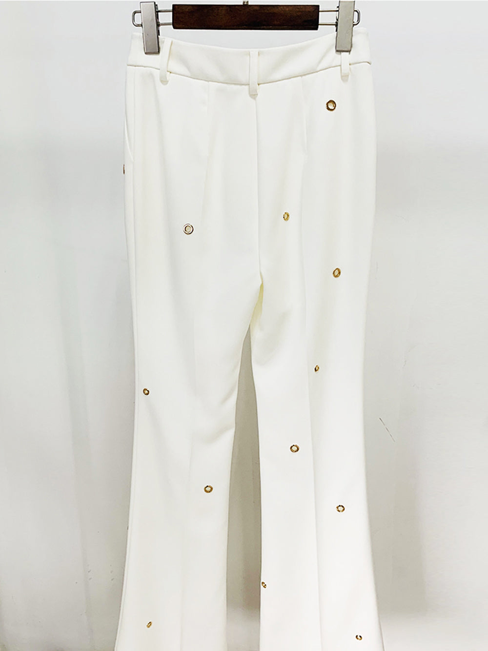 White Peak Lapel Gold Eyelet Blazer And Pants Set