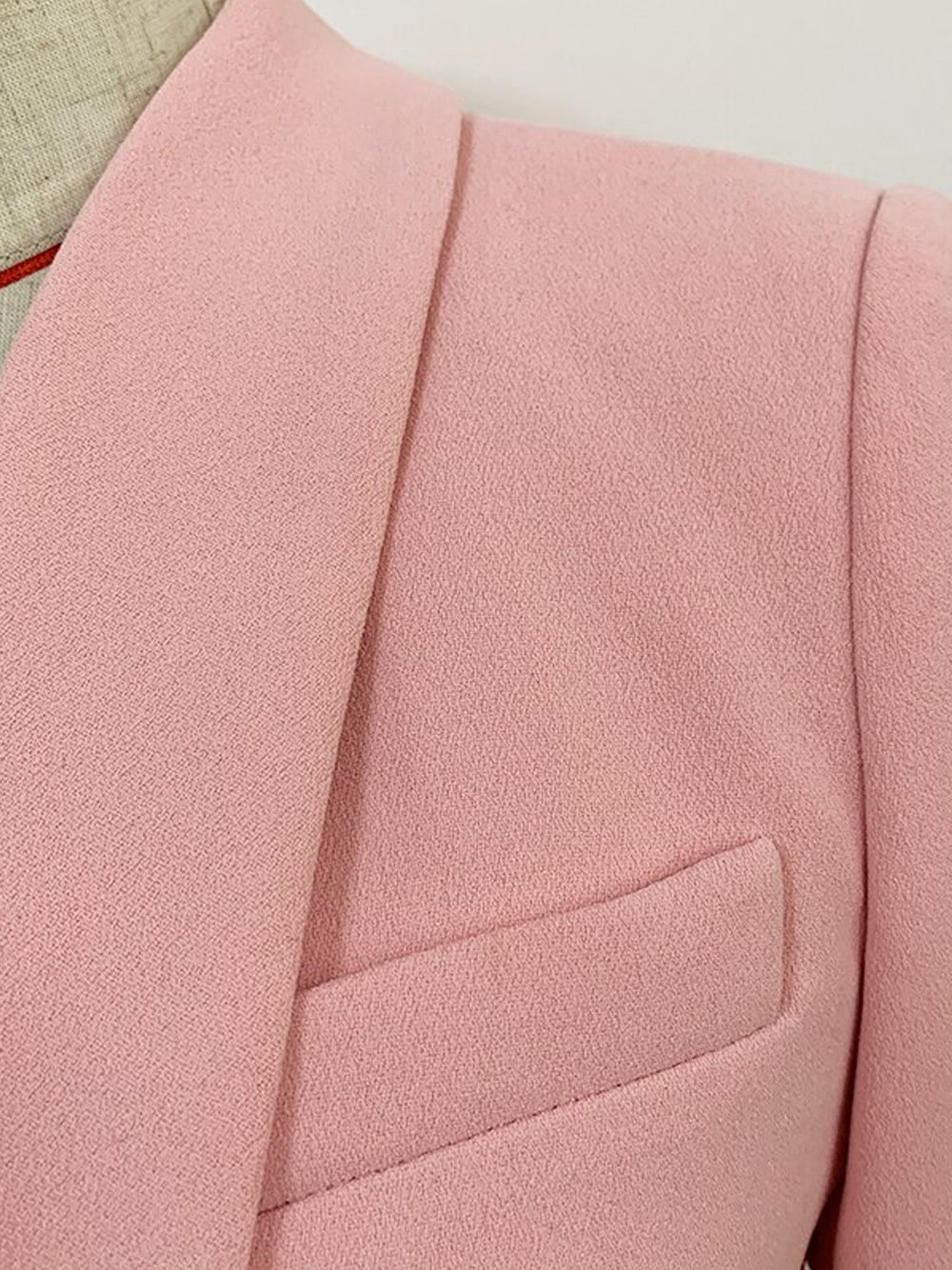 Pink Shawl Collar Double Breasted Gold Button Blazer