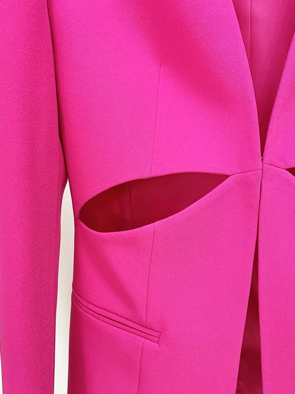 Fuchsia Collarless Plunge Cutout Blazer and Split Leg Pants Set