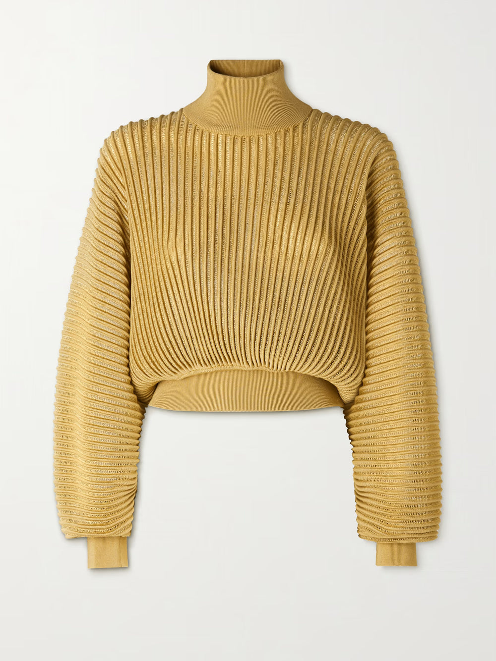 Brown Turtleneck Rhinestone Ribbed-Knit Long Sleeve Sweater