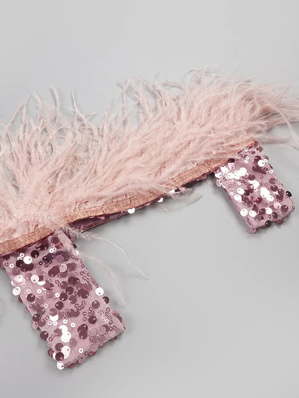 Pink V-Neck Sequin Feather Trim Cutout Sleeve Bodycon Mini Dress 12