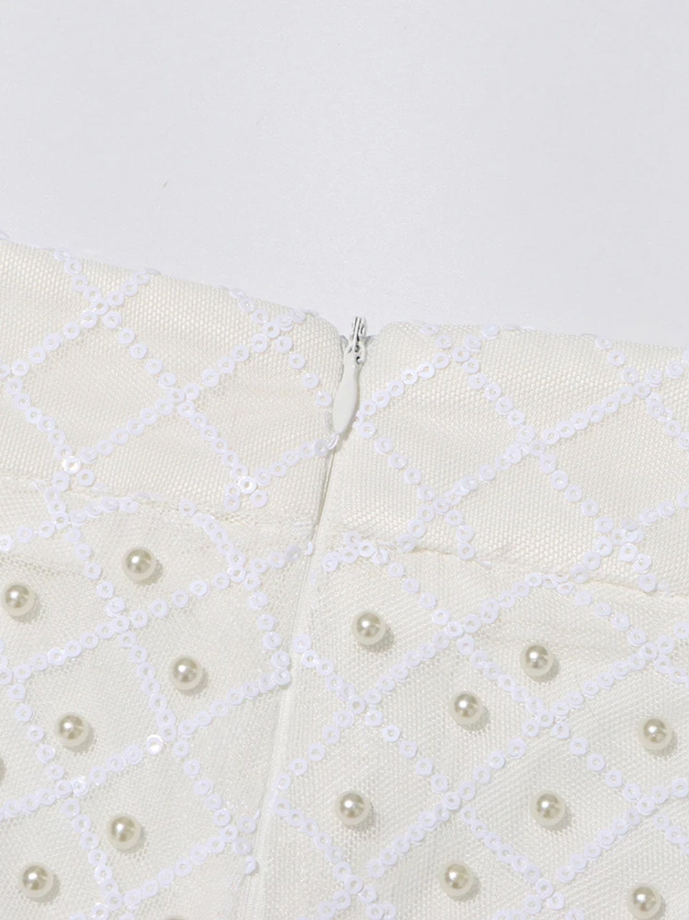White Rosette Applique Satin Blazer and Pearl Beaded Pants Set