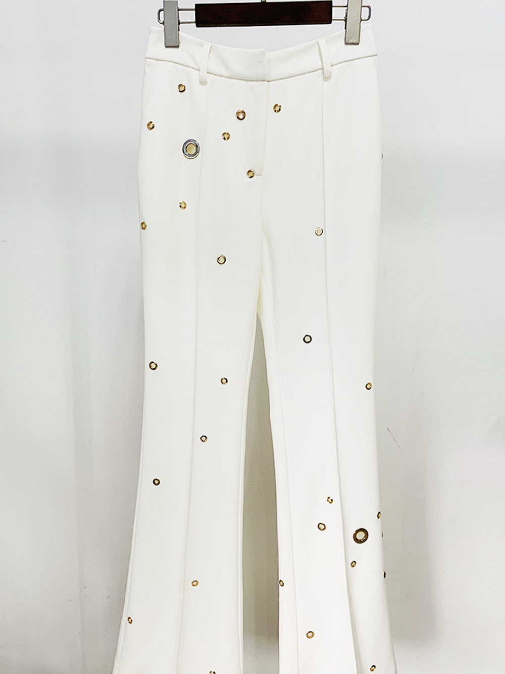 White Peak Lapel Gold Eyelet Blazer And Pants Set