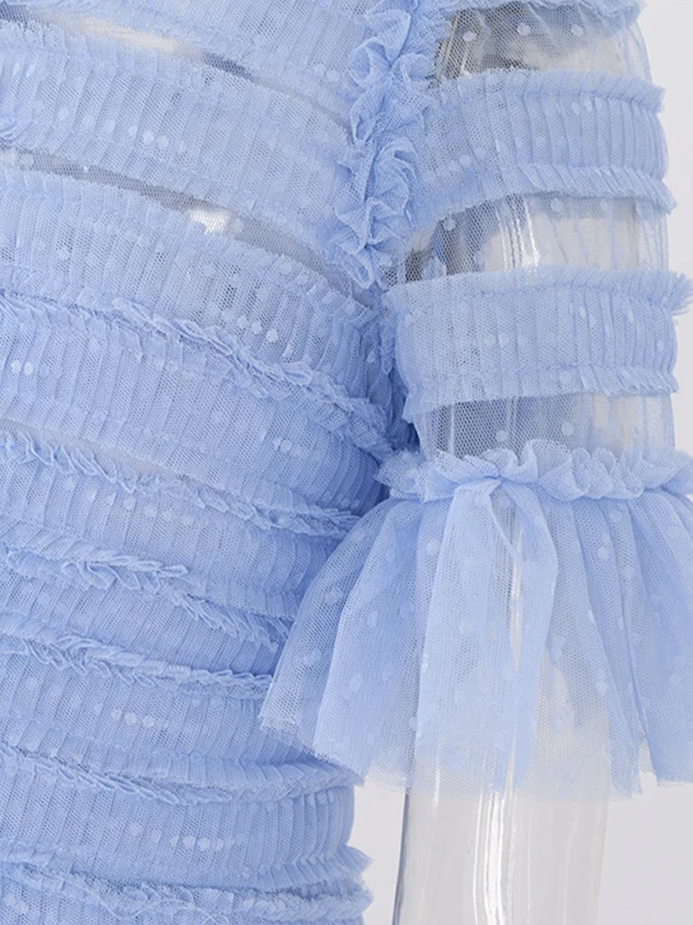 Arctic Blue Round Neck Tiered Ruffle Tulle Short Sleeve A-Line Maxi Dress