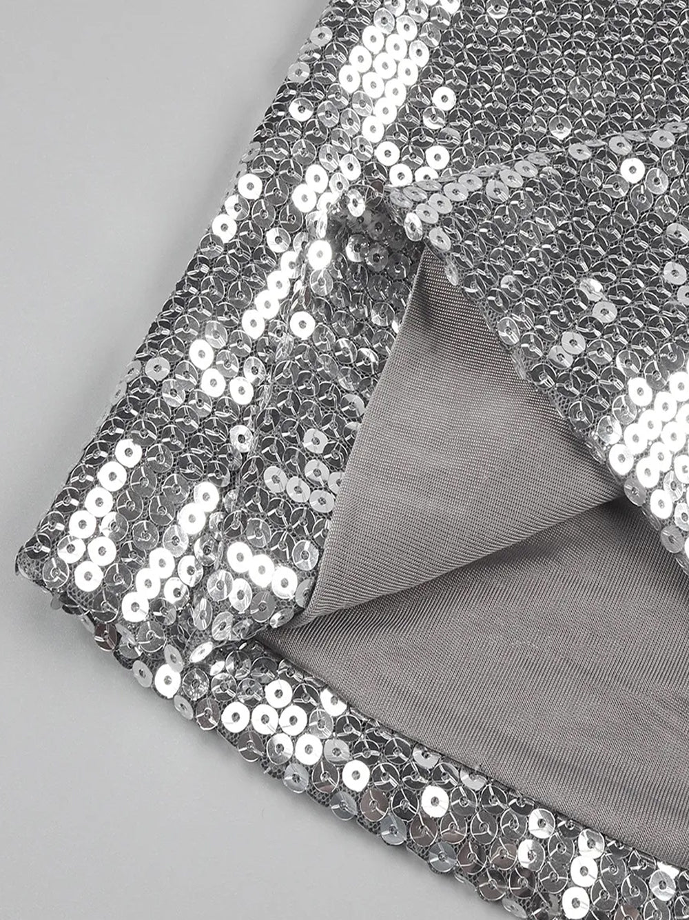 Silver Sequin O-Ring Cutout Rhinestone Chain Asymmetrical Bodycon Mini Dress