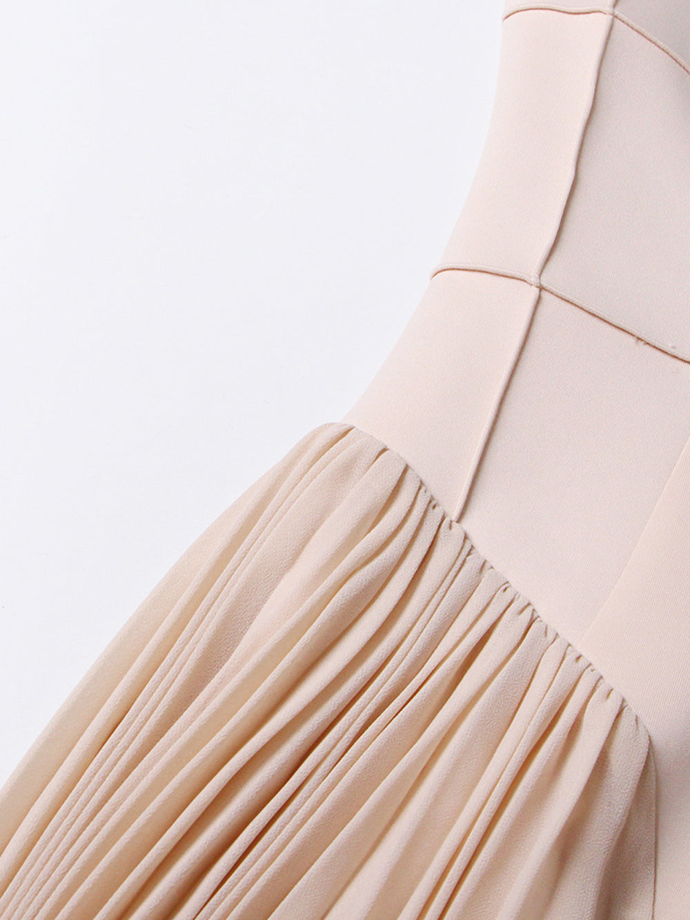 Apricot Mock Neck Sleeveless Grid Seam Pleated Fit And Flare Midi Dress