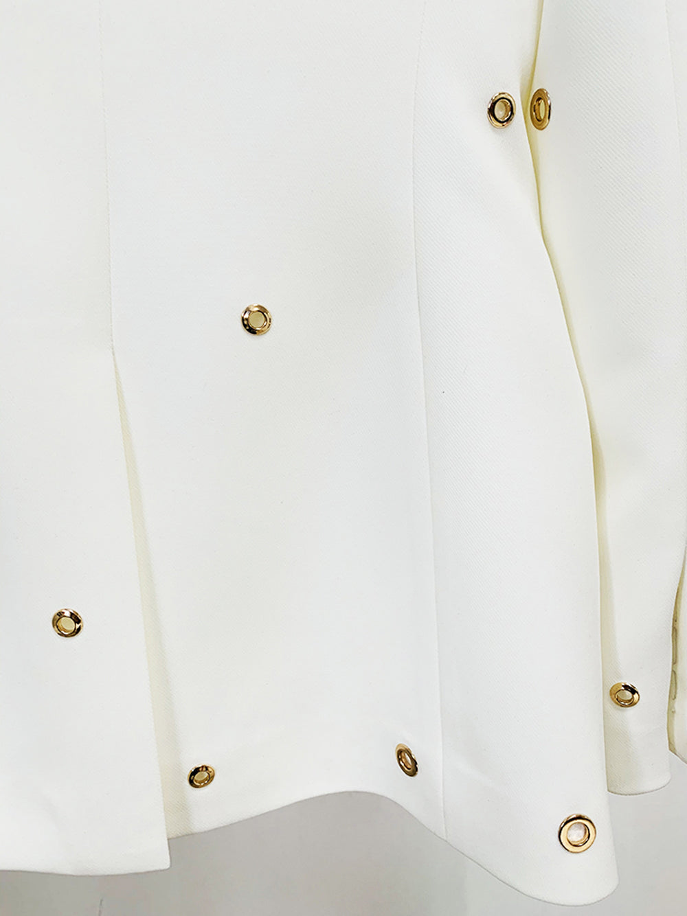 White Peak Lapel Gold Eyelet Blazer And Pants Set