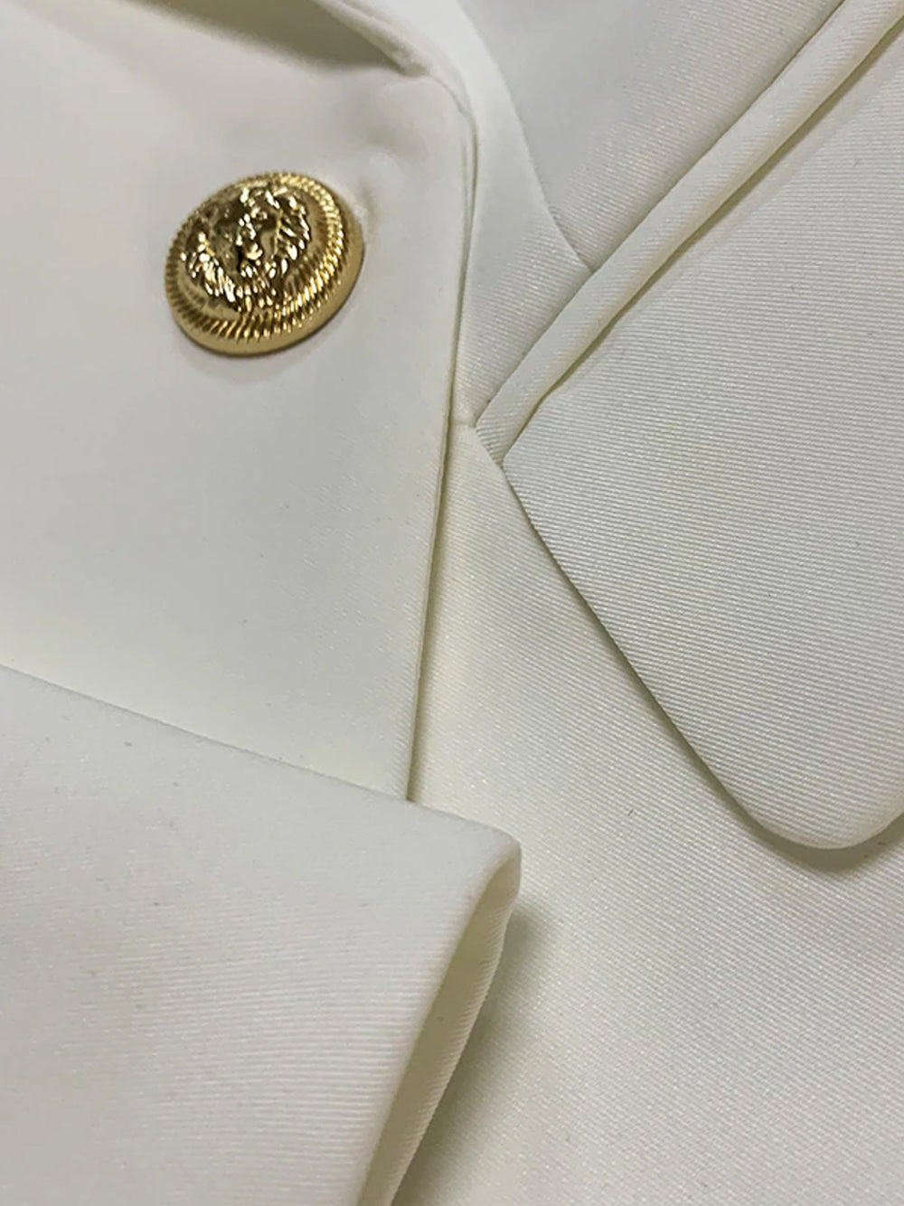White Peaked Lapel Gold Button Double Breasted Blazer 10