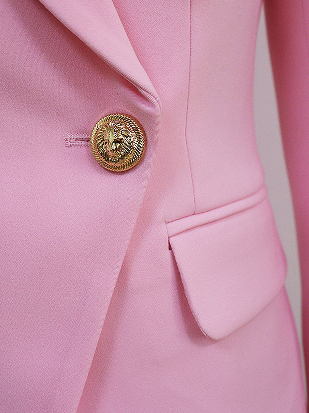 Pink Peak Lapel Gold Button Double Breasted Fitted Blazer 9