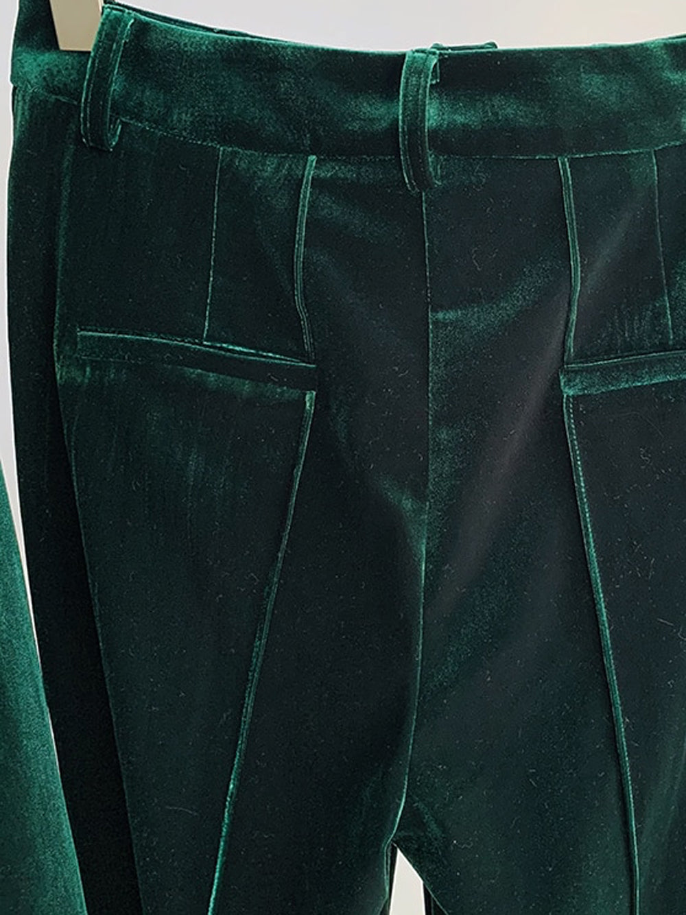 Green Peak Lapel Plunge Velvet Blazer And Flared Pants Set