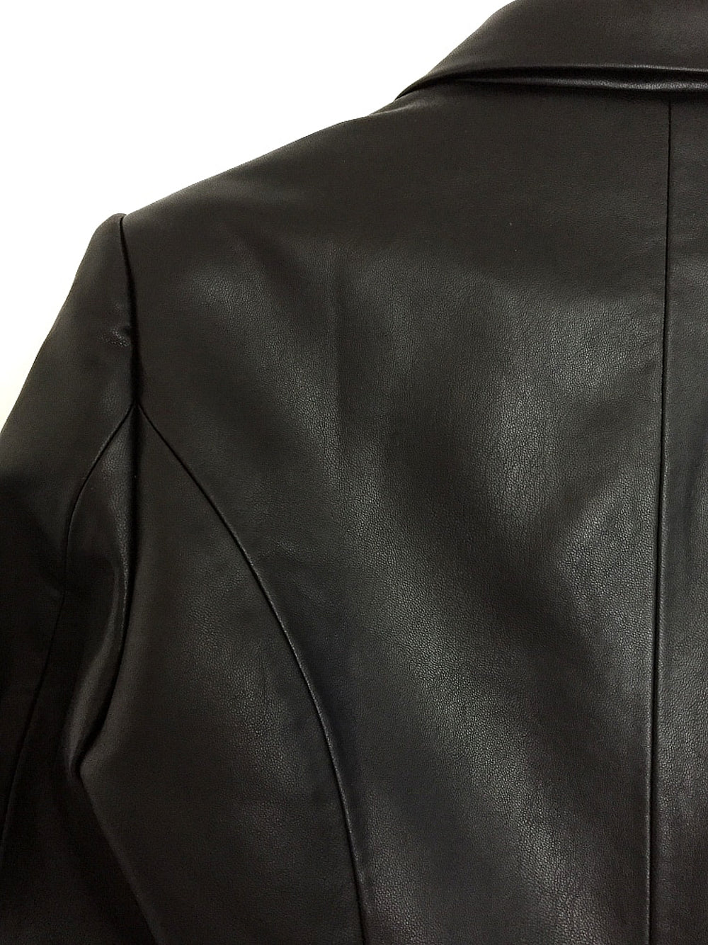 Black Peak Lapel Double-Breasted Gold Button Leather Blazer