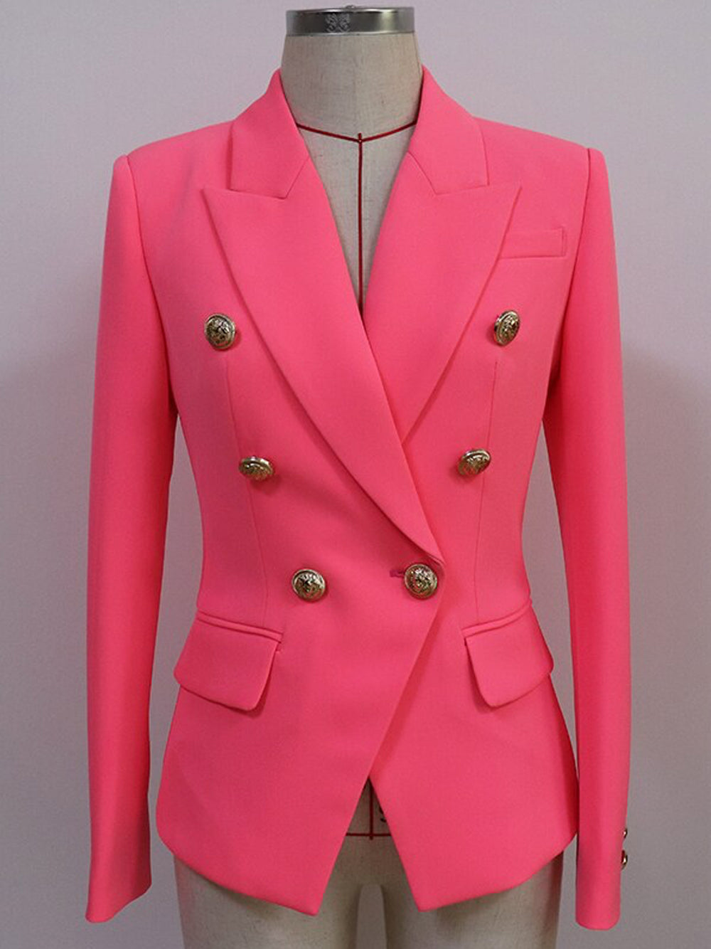 Pink Gold Button Double Breasted Fitted Tailored Blazer 4
