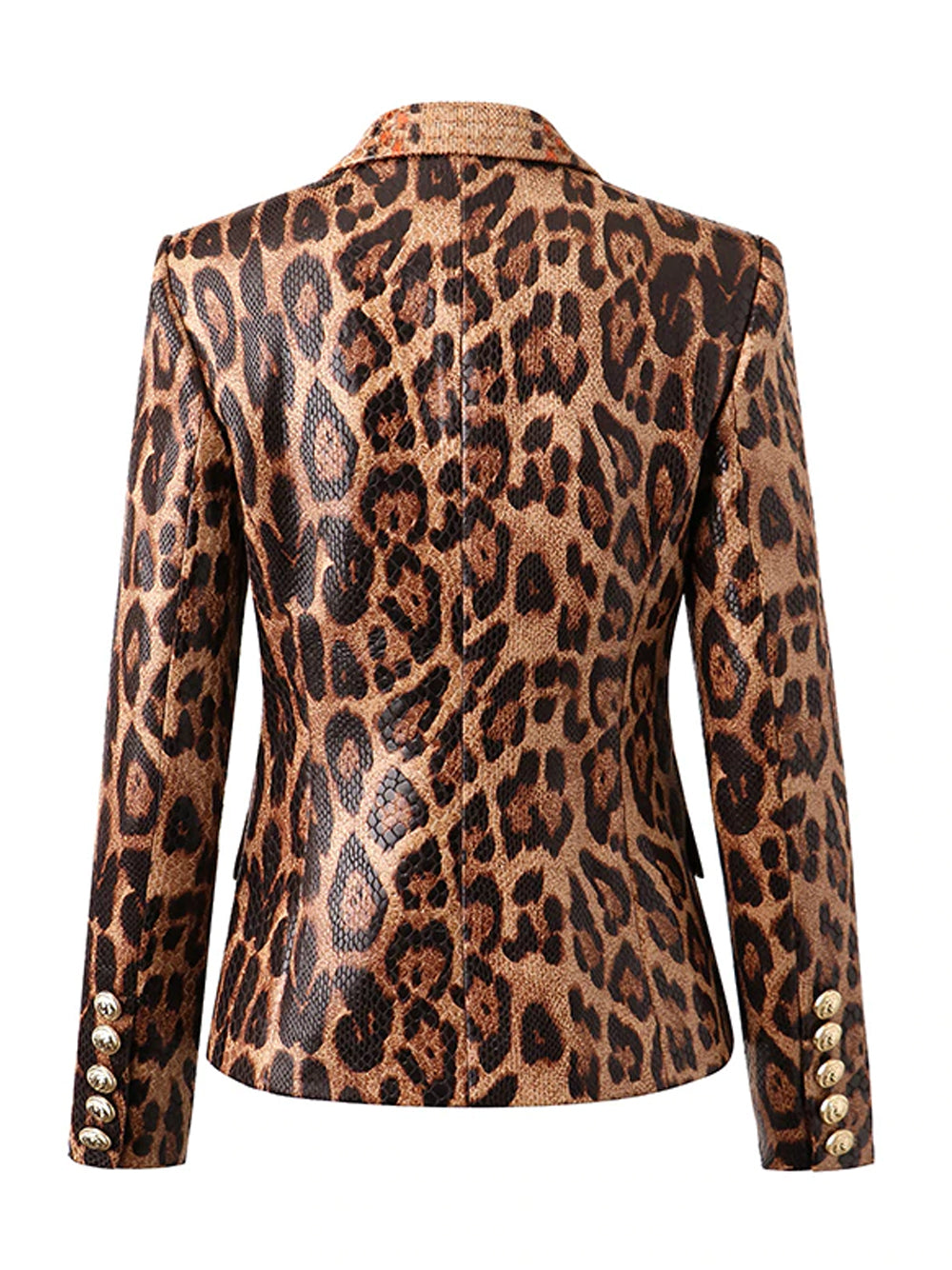 Leopard Peak Lapel Double Breasted Gold Button Leopard Blazer