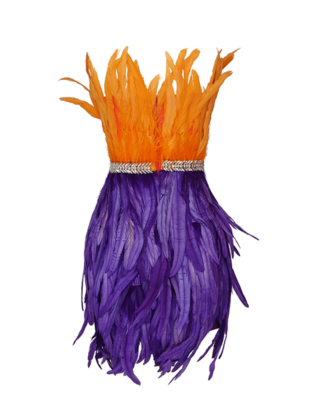 Orange Strapless Feather Trim Rhinestone Belt Bodycon Mini Dress 5