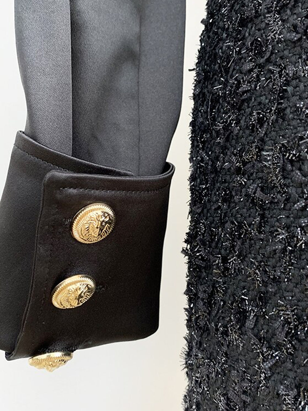 Black Collared Gold Button Tinsel Tweed Long Sleeve Bodycon Mini Dress
