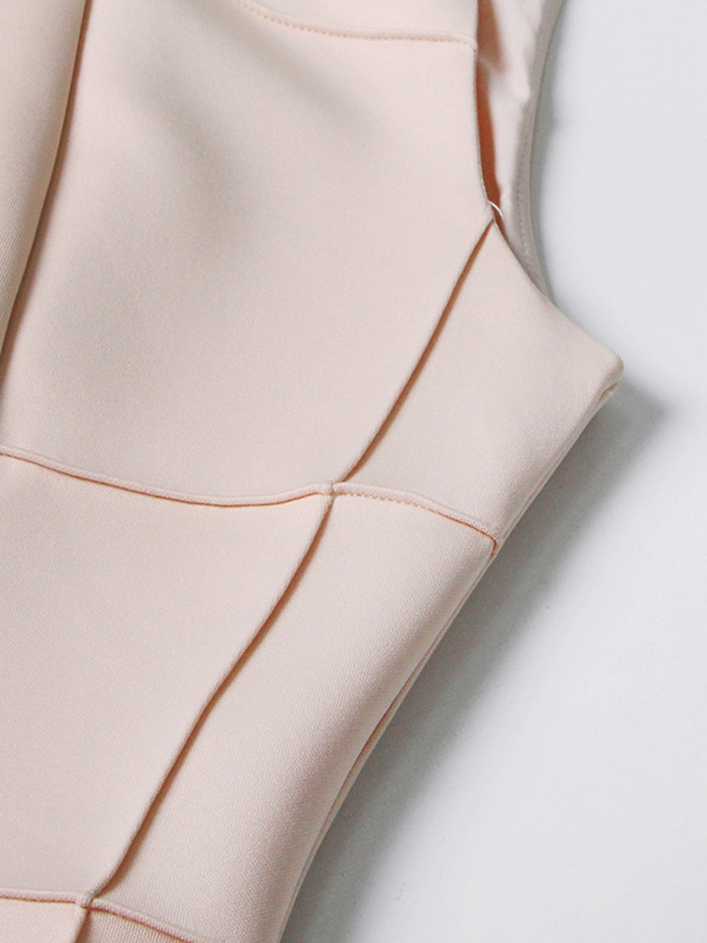 Apricot Mock Neck Sleeveless Grid Seam Pleated Fit And Flare Midi Dress