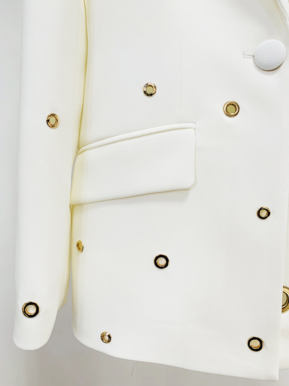 White Peak Lapel Gold Eyelet Blazer And Pants Set