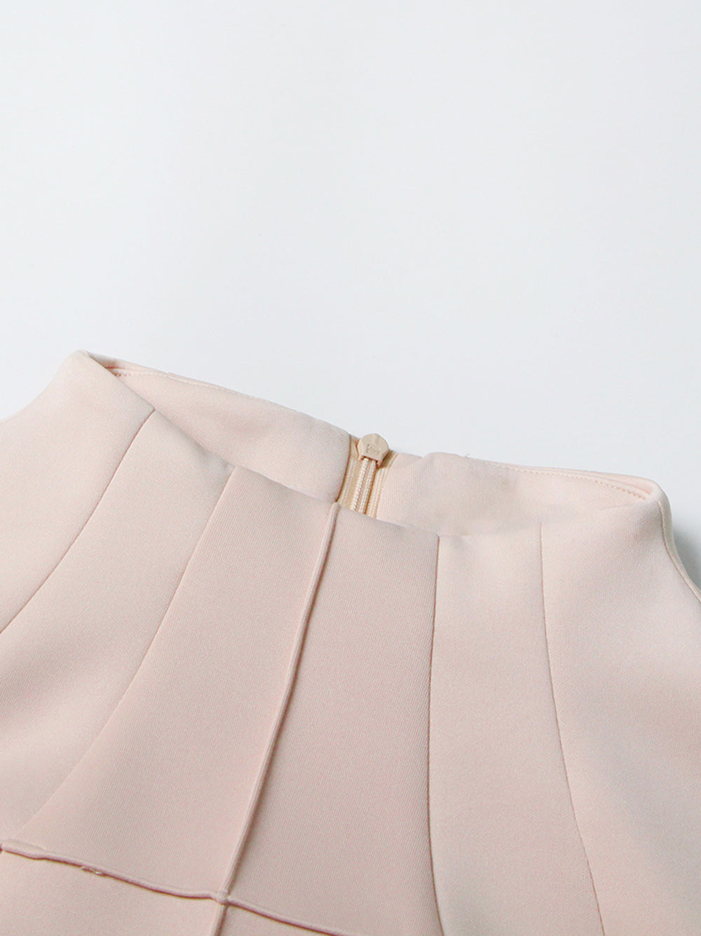 Apricot Mock Neck Sleeveless Grid Seam Pleated Fit And Flare Midi Dress