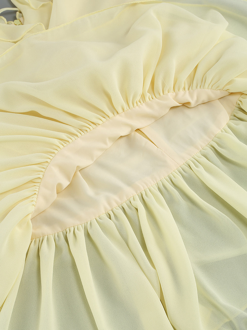 Yellow Halter Plunge Ruffle Chiffon Rosette Drop Waist Mini Dress