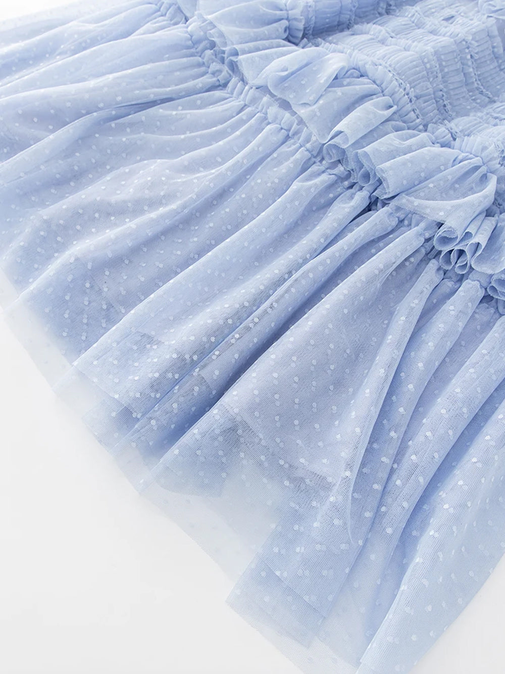 Arctic Blue Round Neck Tiered Ruffle Tulle Short Sleeve A-Line Maxi Dress