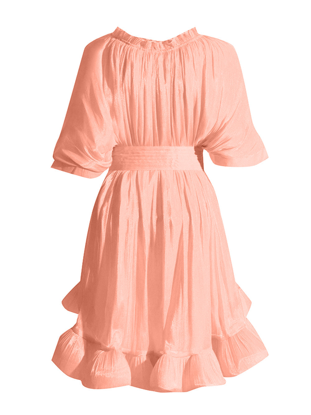 Tie Neck Ruffle Hem Batwing Sleeve Belted Flared Mini Dress