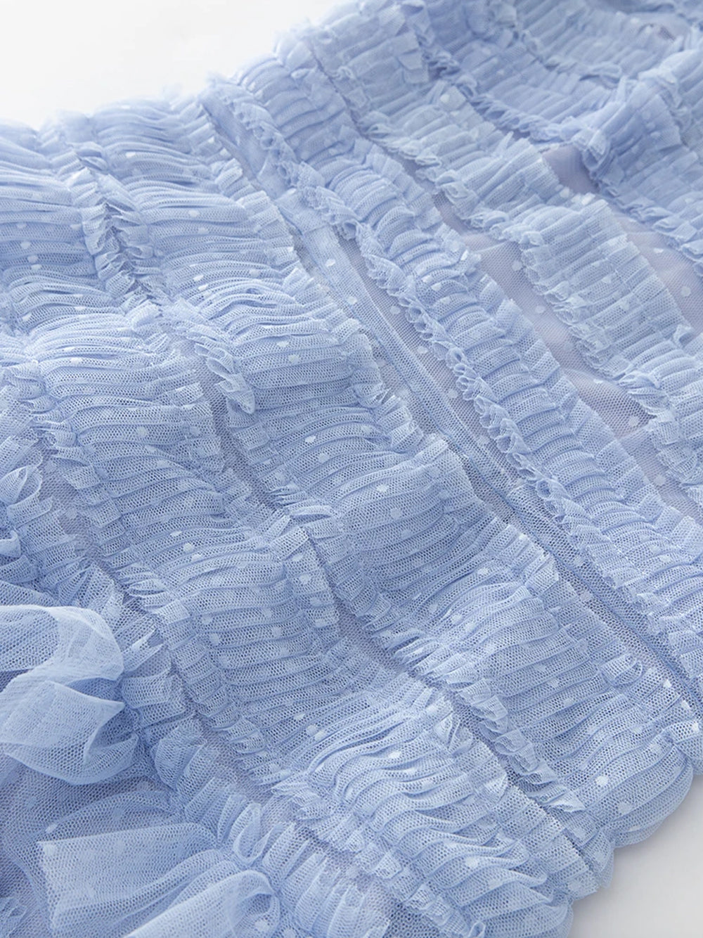 Arctic Blue Round Neck Tiered Ruffle Tulle Short Sleeve A-Line Maxi Dress