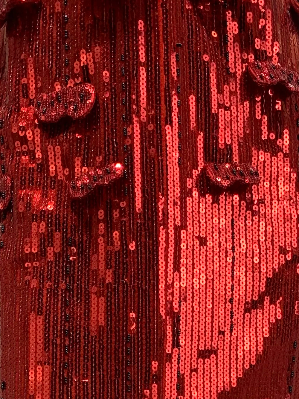 Red Strapless Floral Applique Sequin High Slit Column Gown