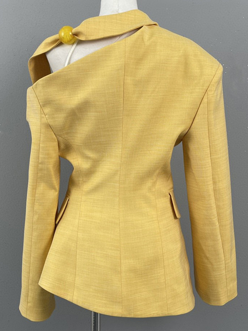 Yellow Asymmetric One-Shoulder Halter Strap Tailored Blazer 5